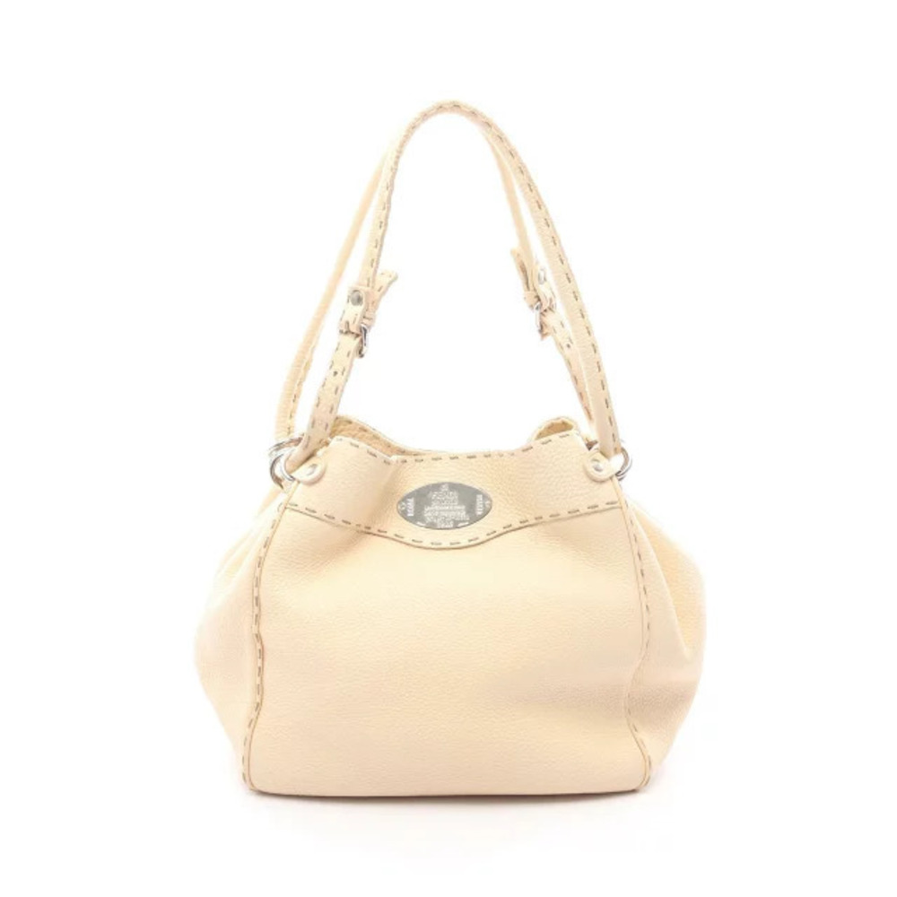 Fendi Selleria Handbag Leather Beige Cream